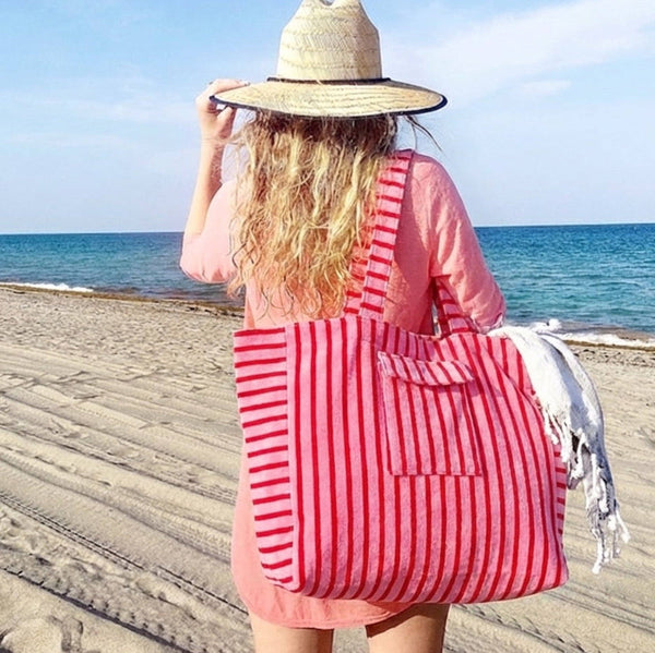 Jumbo Terry Cloth Striped Beach Bag