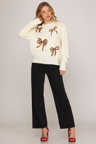 Holiday Sequin Bow Sweater