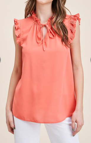 Coral Ruffle Sleeve Tank Top